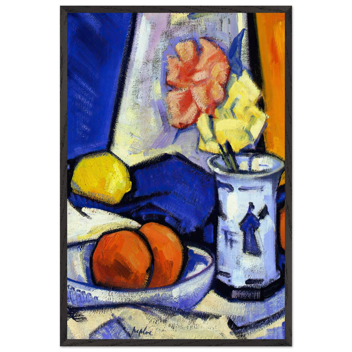 A Still Life of Roses, Oranges and Lemon by Samuel Peploe, framed poster