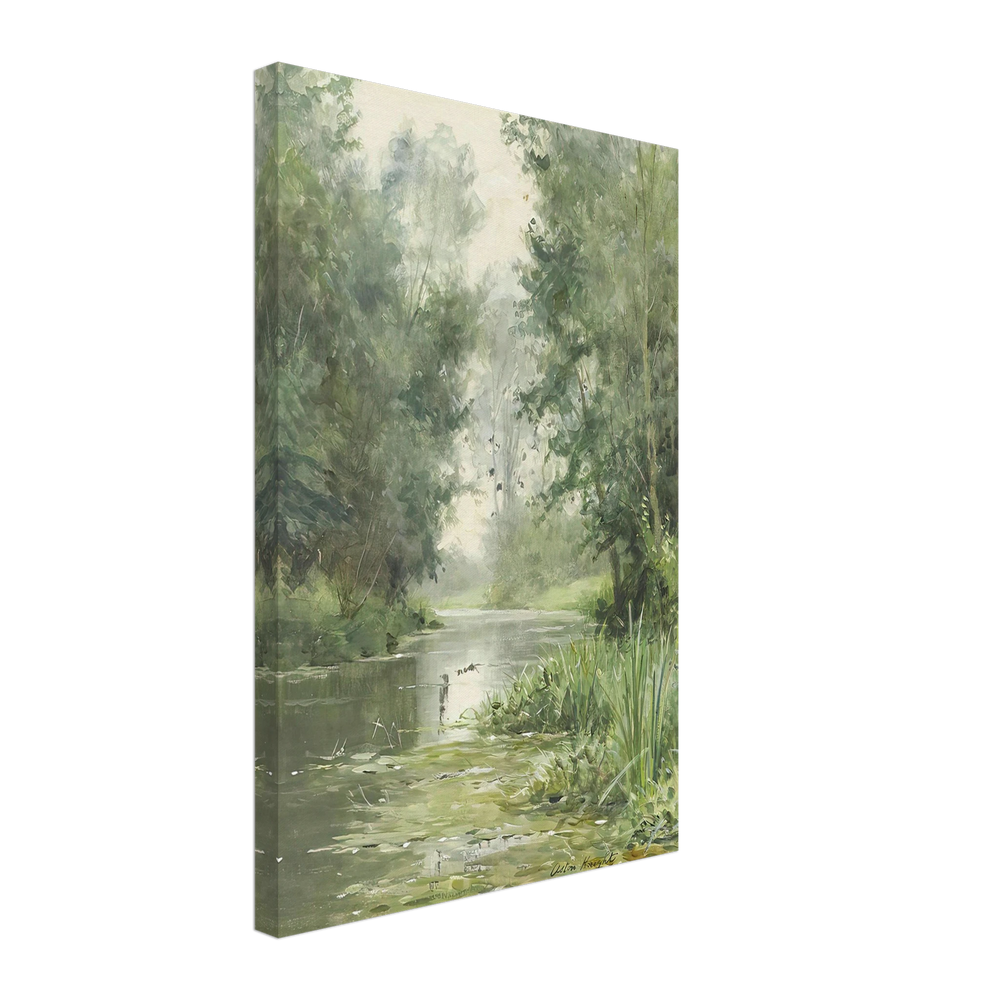 A tranquil river landscape by Louis Aston Knight, canvas