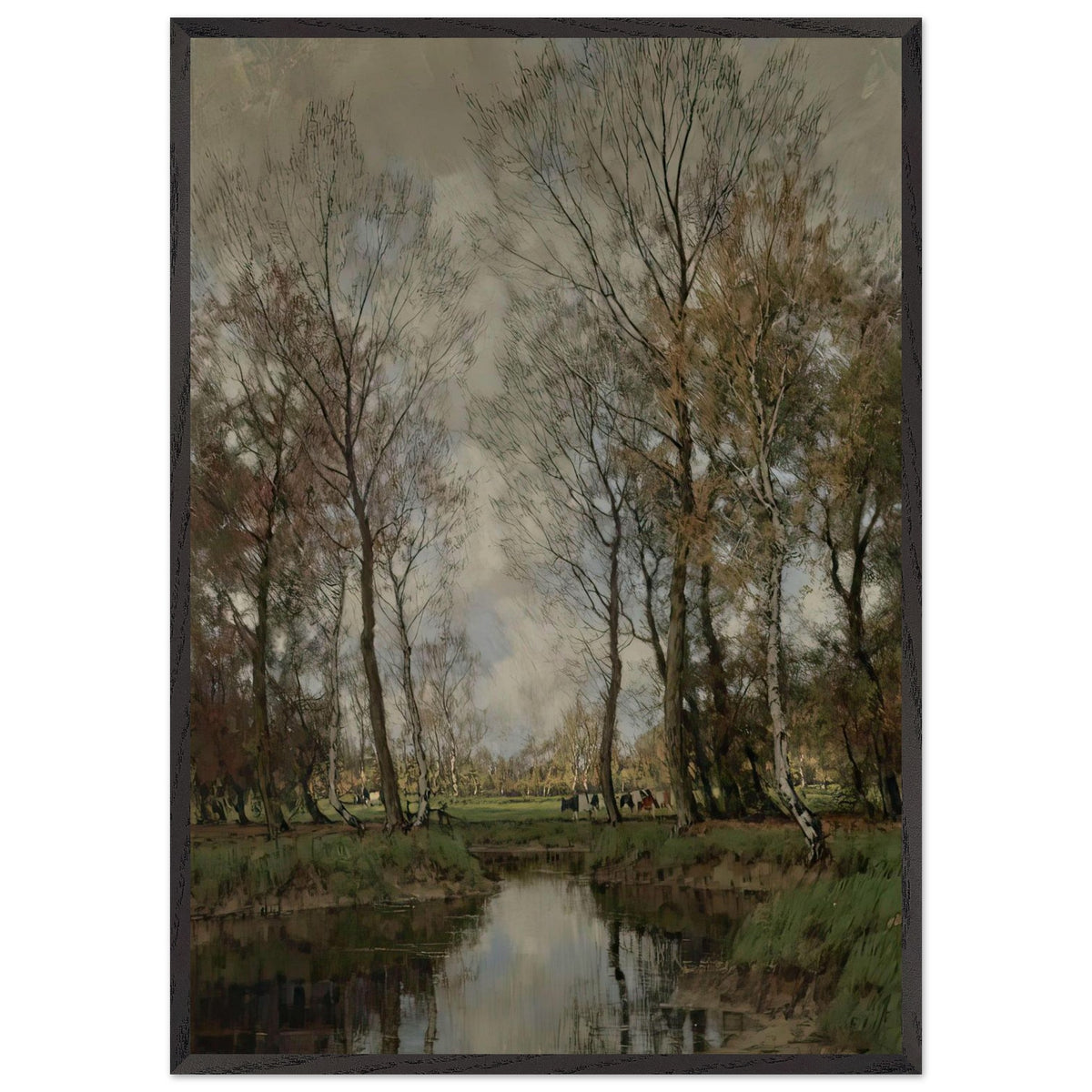 A Tranquil River Landscape with Cattle Watering in the Distance by Arnold Marc Gorter, framed poster, view 3