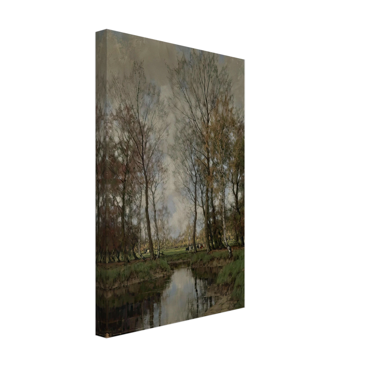 A Tranquil River Landscape with Cattle Watering in the Distance by Arnold Marc Gorter, canvas, view 2
