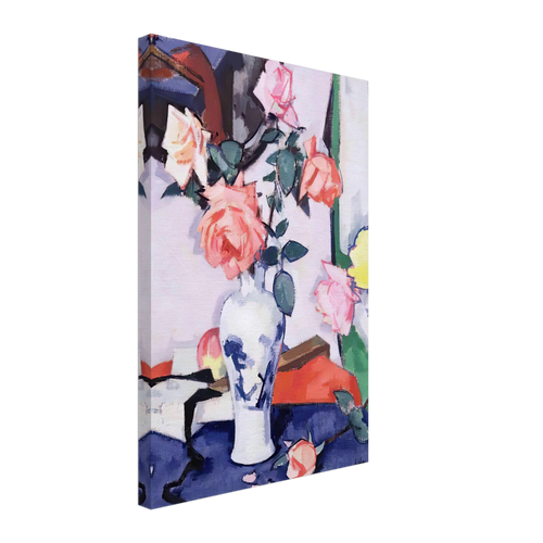A Vase of Pink Roses by Samuel Peploe, canvas