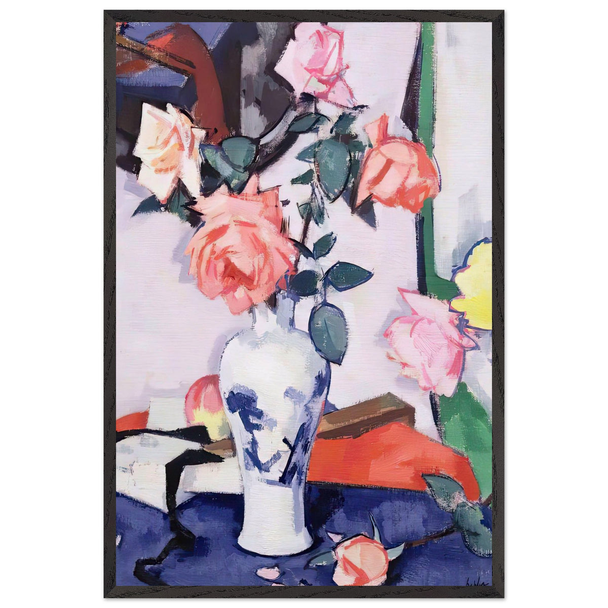 A Vase of Pink Roses by Samuel Peploe, framed poster