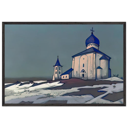 Ancient Novgorod (The Saviour Nereditsa) by Nicholas Roerich, framed poster