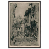 Aquafort Jerzual Street in Dinan with Cat by Józef Pankiewicz, framed poster