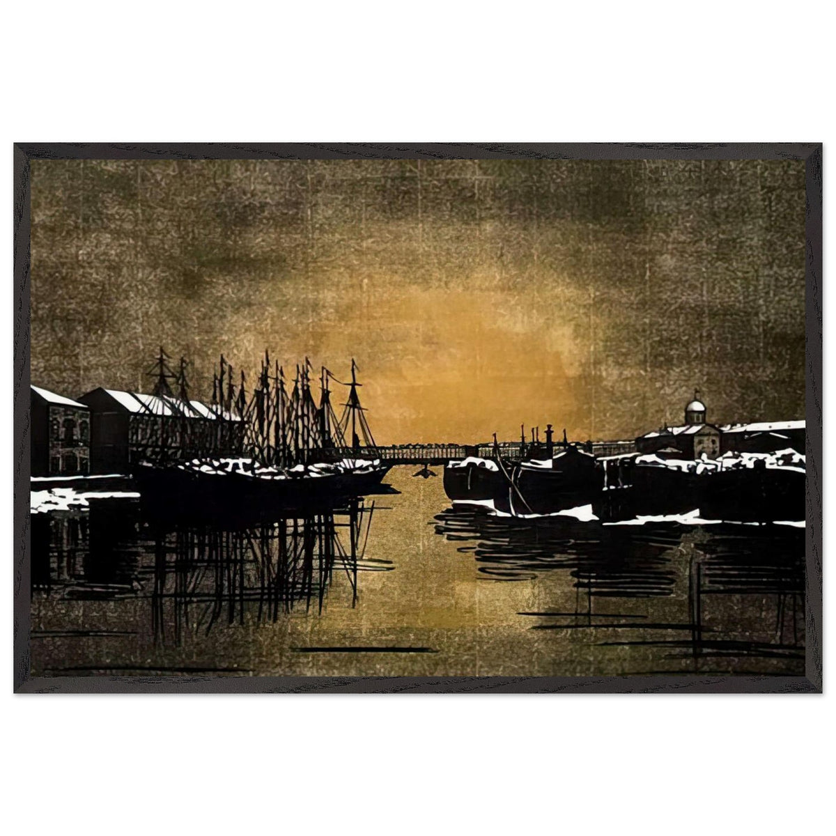 Biron Palace and barges by Anna Ostroumova-Lebedeva, framed poster