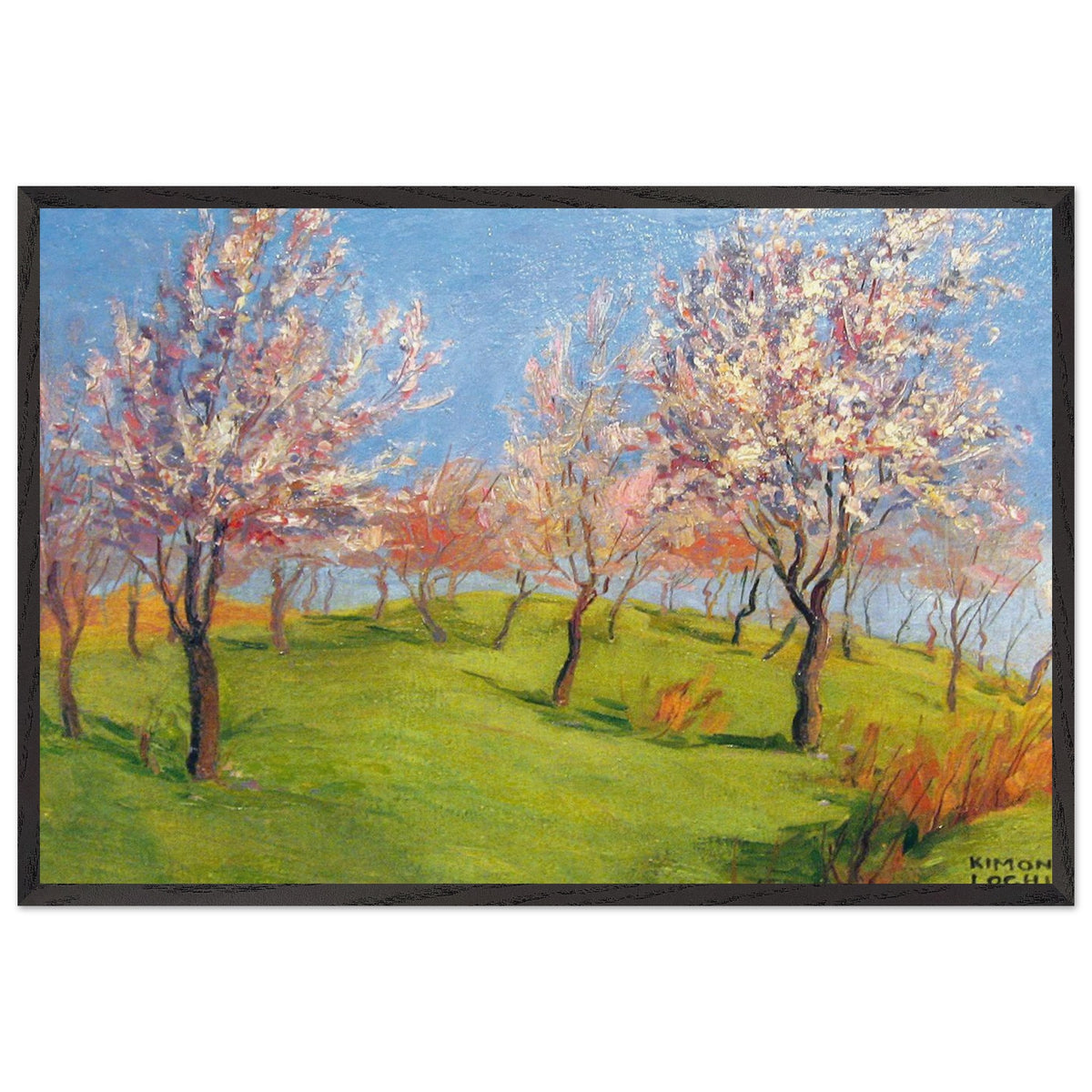 Blooming Apple Trees by Kimon Loghi, framed poster