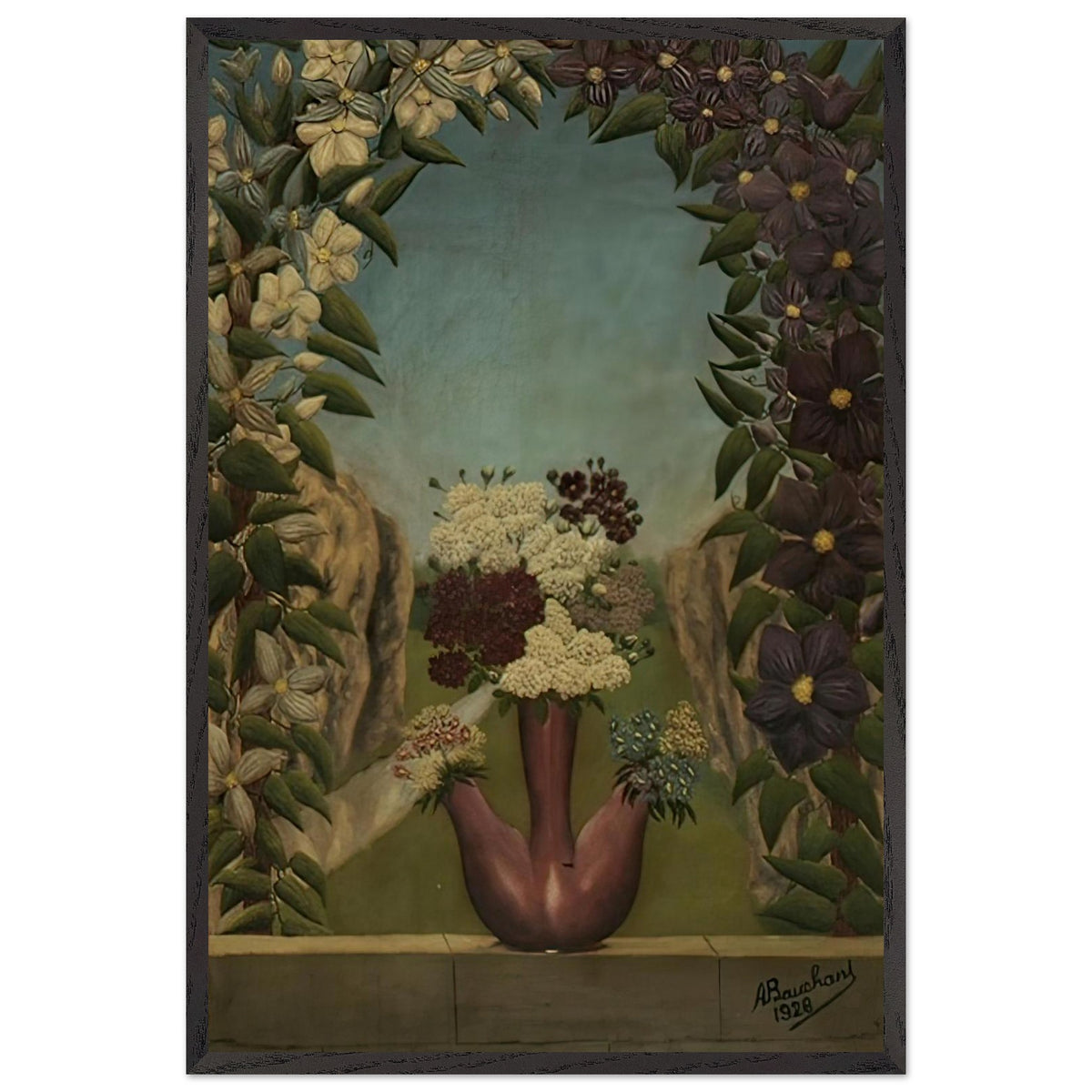 Blumen in Landschaft by Andre Bauchant, framed poster