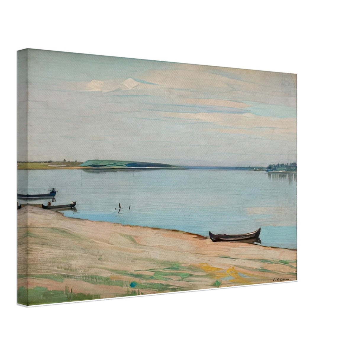 Boats on the Shore of Danube by Constantin Artachino, canvas