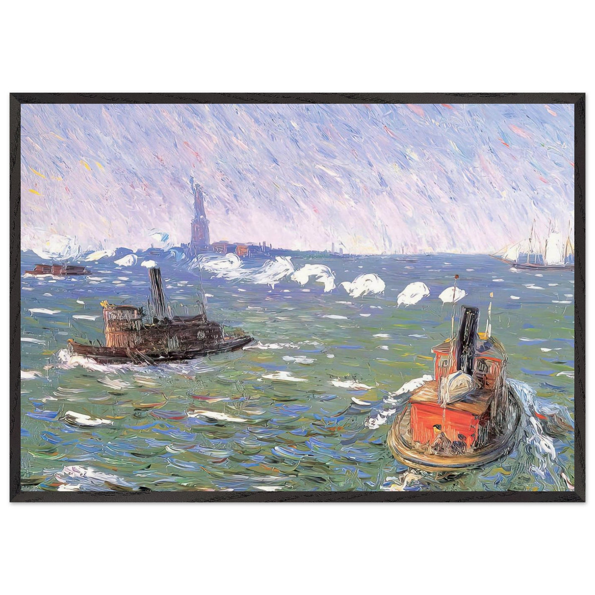 Breezy Day, Tugboats, New York Harbor by William James Glackens, framed poster, view 3