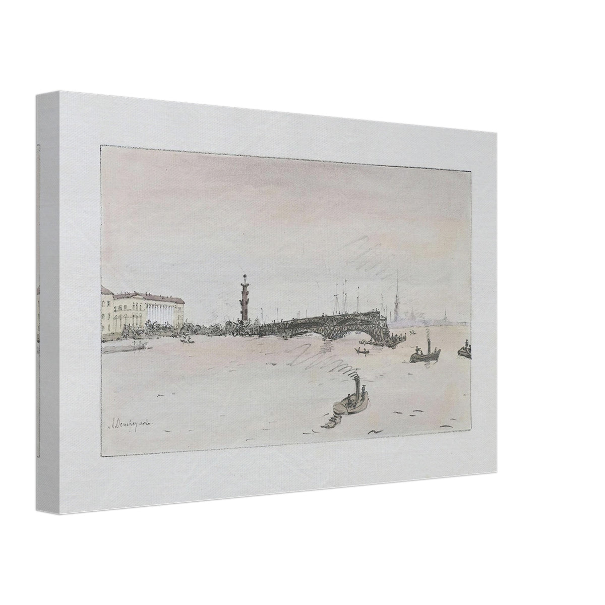 Construction of the Palace Bridge by Anna Ostroumova-Lebedeva, canvas, view 2