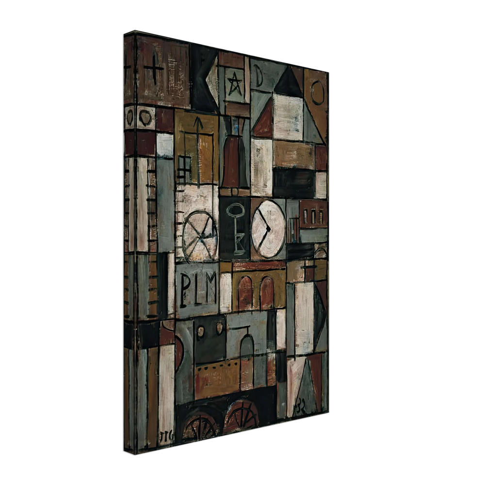 Construction with Belltower by Joaquin Torres Garcia, canvas