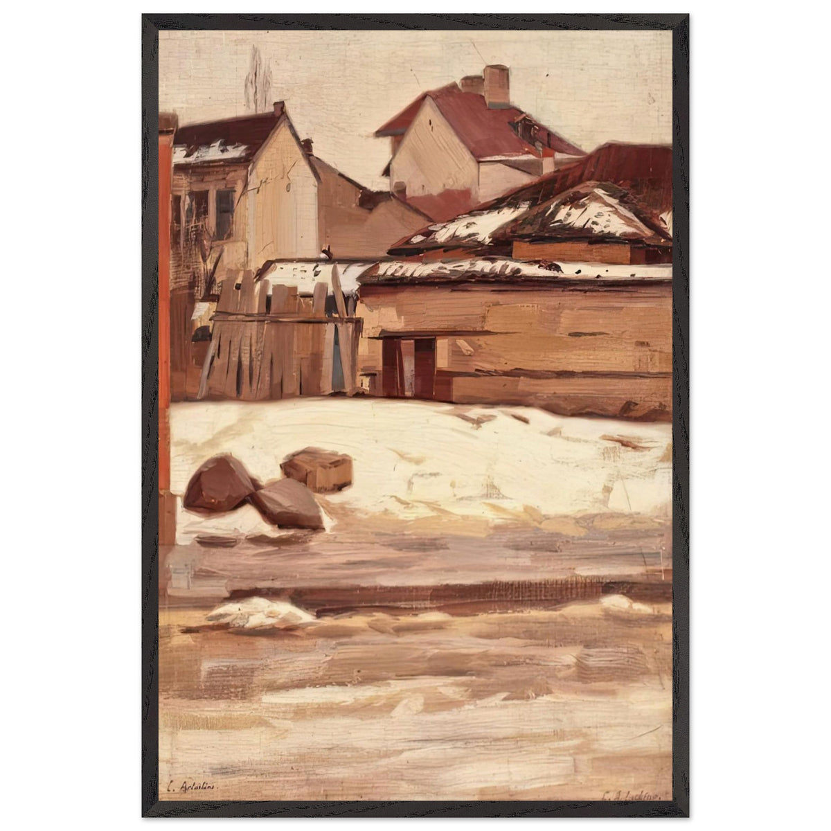 Corner of Bucharest During Winter by Constantin Artachino, framed poster