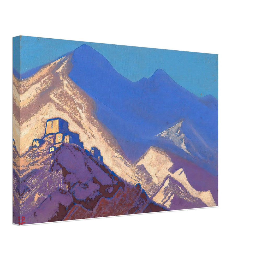 Dark-blue Mountains and Buildings on the Hill by Nicholas Roerich, canvas