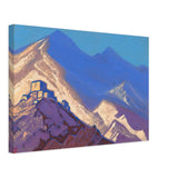 Dark-blue Mountains and Buildings on the Hill by Nicholas Roerich, canvas