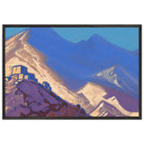 Dark-blue Mountains and Buildings on the Hill by Nicholas Roerich, framed poster