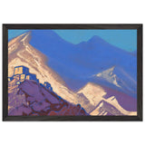 Dark-blue Mountains and Buildings on the Hill by Nicholas Roerich, framed poster, view 2