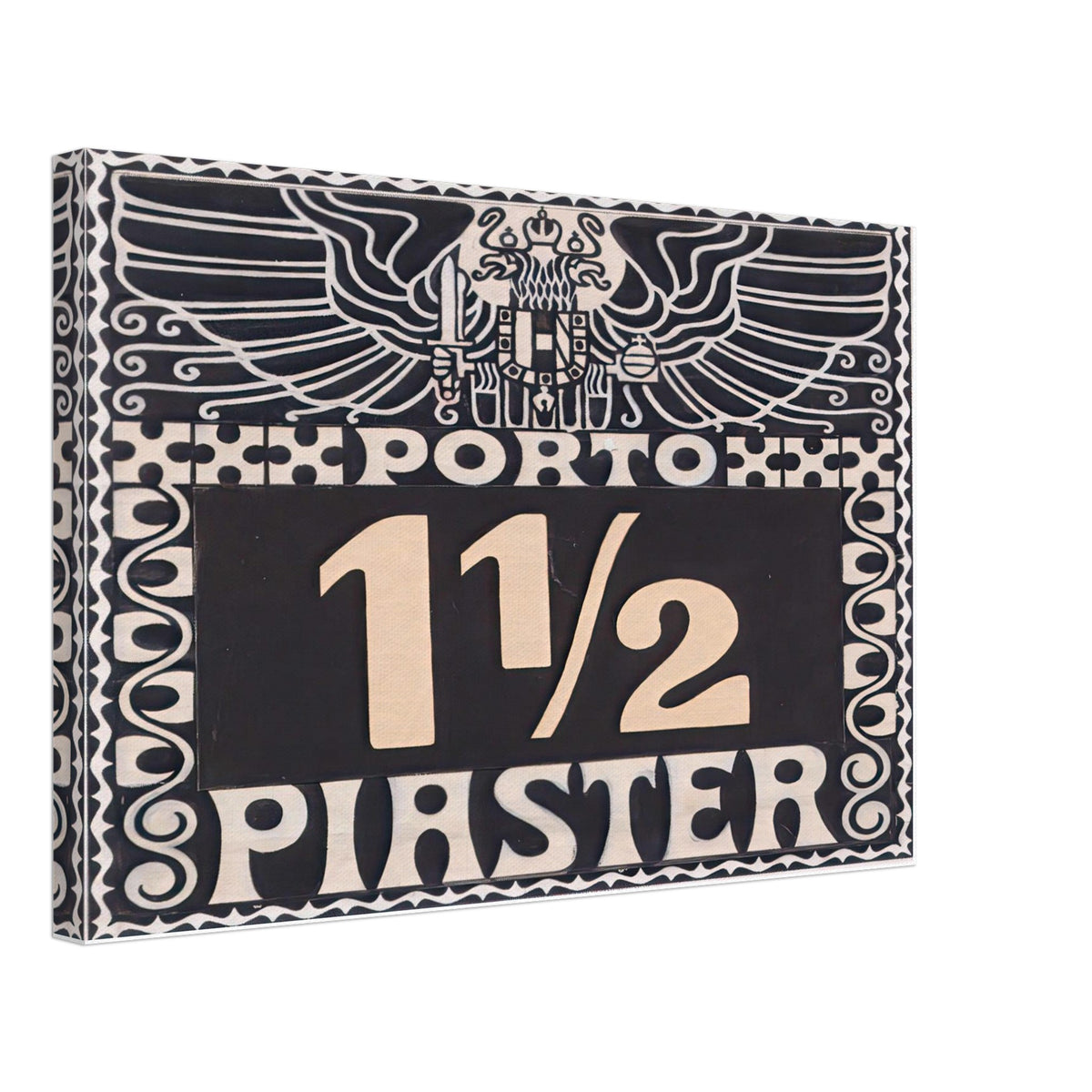 Design for the 1102 Piastres Porto Brand of Austrian Post in the Levant by Koloman Moser, canvas