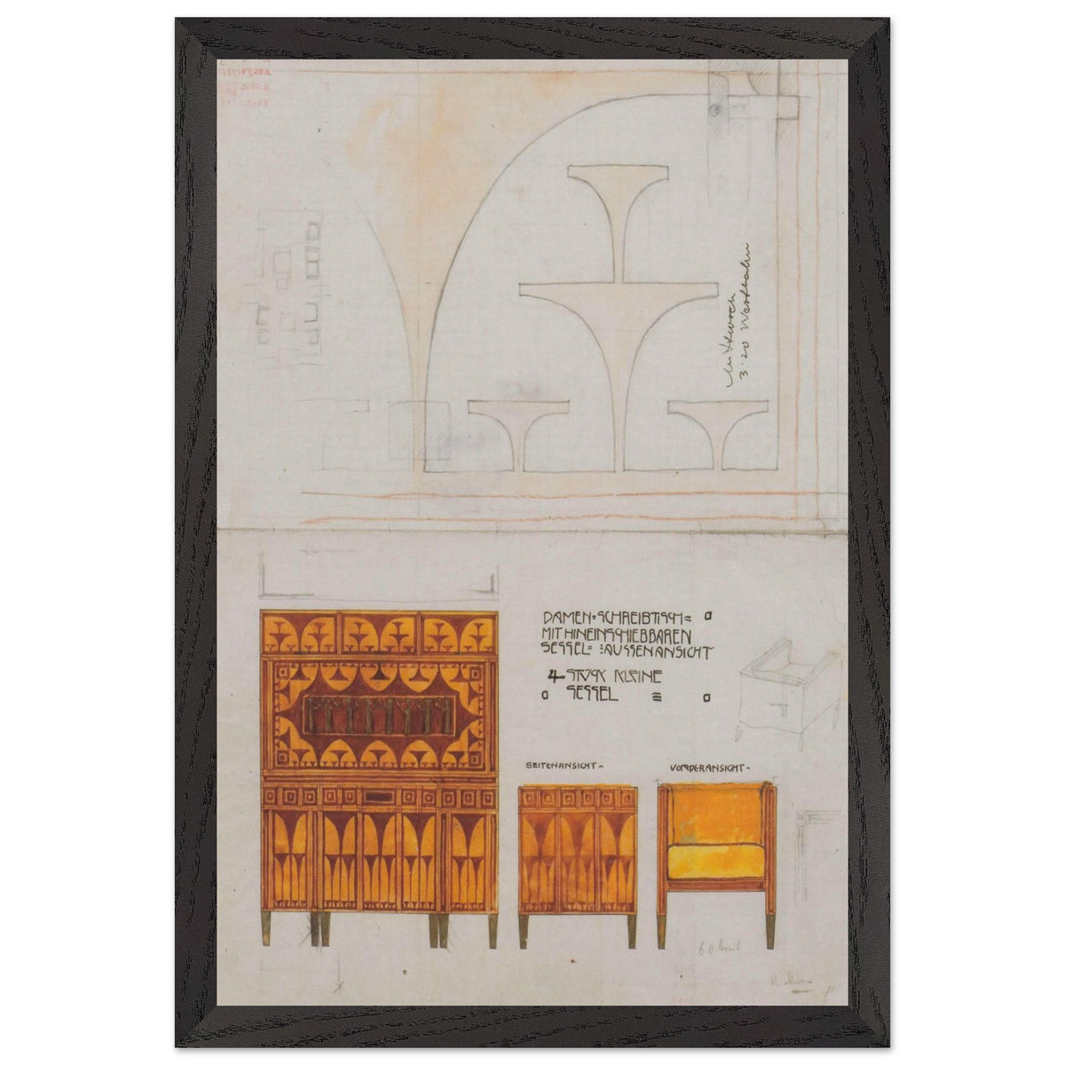 Draft Drawings Breakfast Room Eisler Terramare, Ladies Desk Chair with Retractable by Koloman Moser, framed poster, view 2