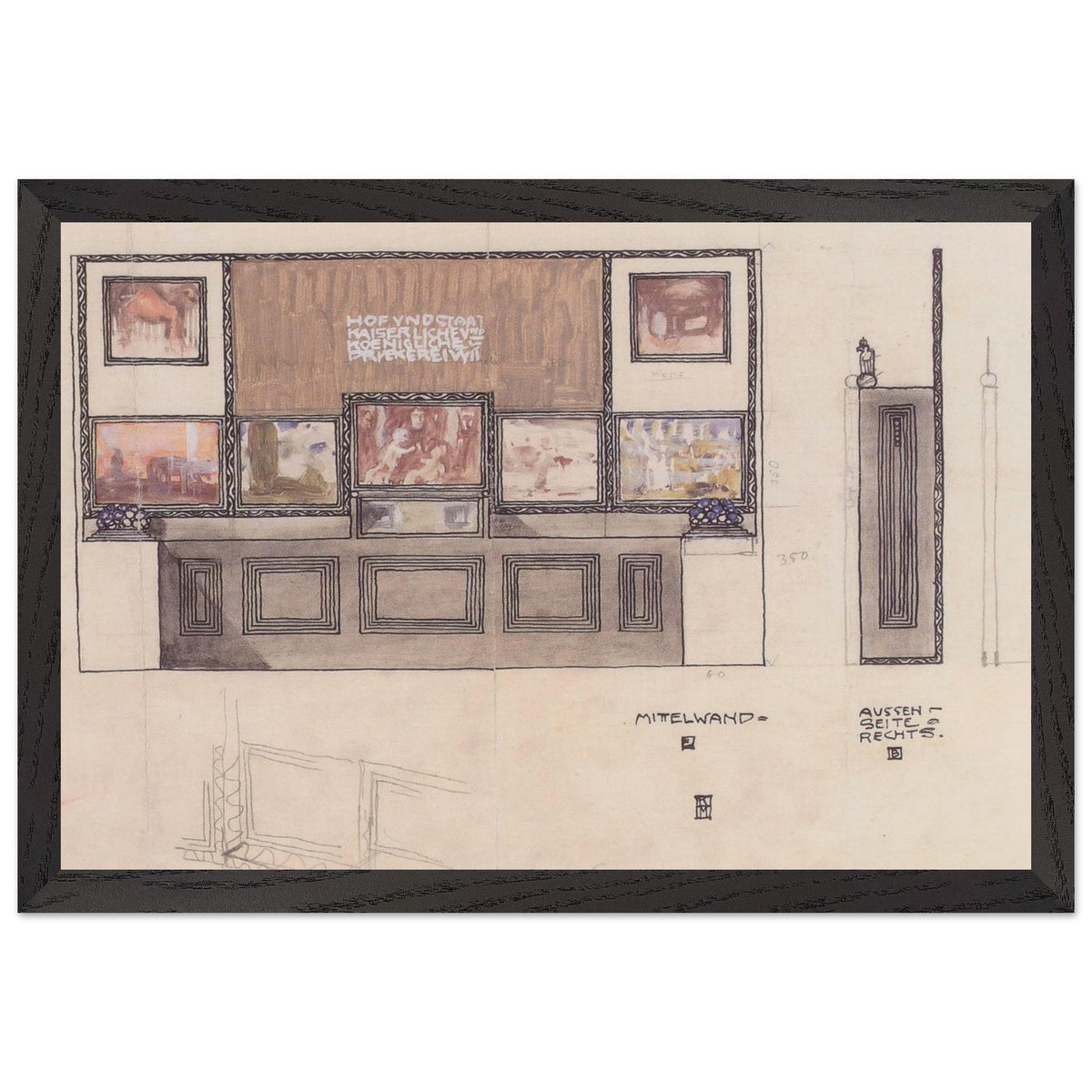 Draft for the Space of the Austrian State Printing House on Show in London by Koloman Moser, framed poster, view 2