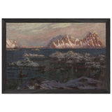 Fishing Harbour with Sunlit Mountains. Study from North Norway by Anna Katarina Boberg, framed poster, view 2