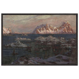 Fishing Harbour with Sunlit Mountains. Study from North Norway by Anna Katarina Boberg, framed poster