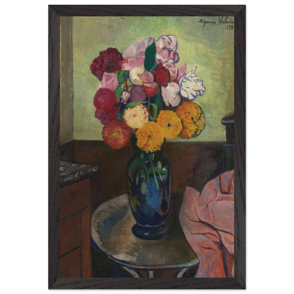 Flower Vase on a Round Table by Suzanne Valadon, framed poster, view 2