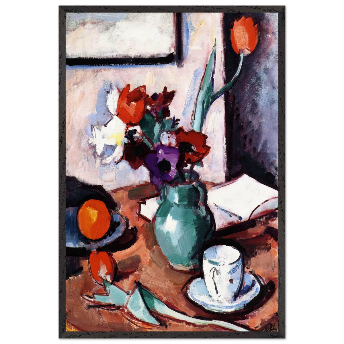 Flowers in a Green Vase by Samuel Peploe, framed poster