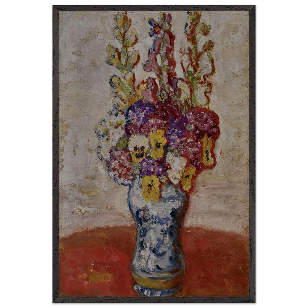 Flowers in Blue and White Vase on Orange Table by Florine Stettheimer, framed poster