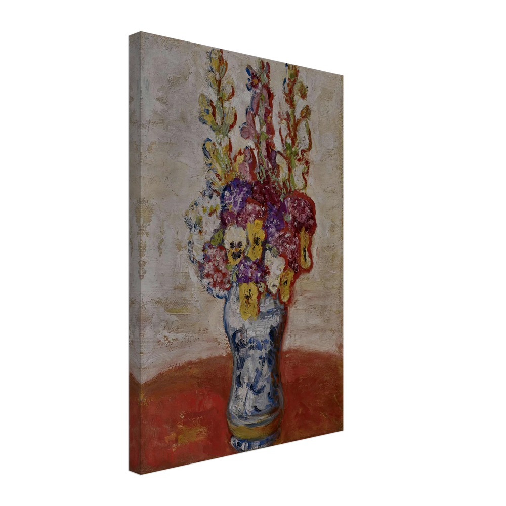 Flowers in Blue and White Vase on Orange Table by Florine Stettheimer, canvas