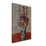 Flowers in Blue and White Vase on Orange Table by Florine Stettheimer, canvas