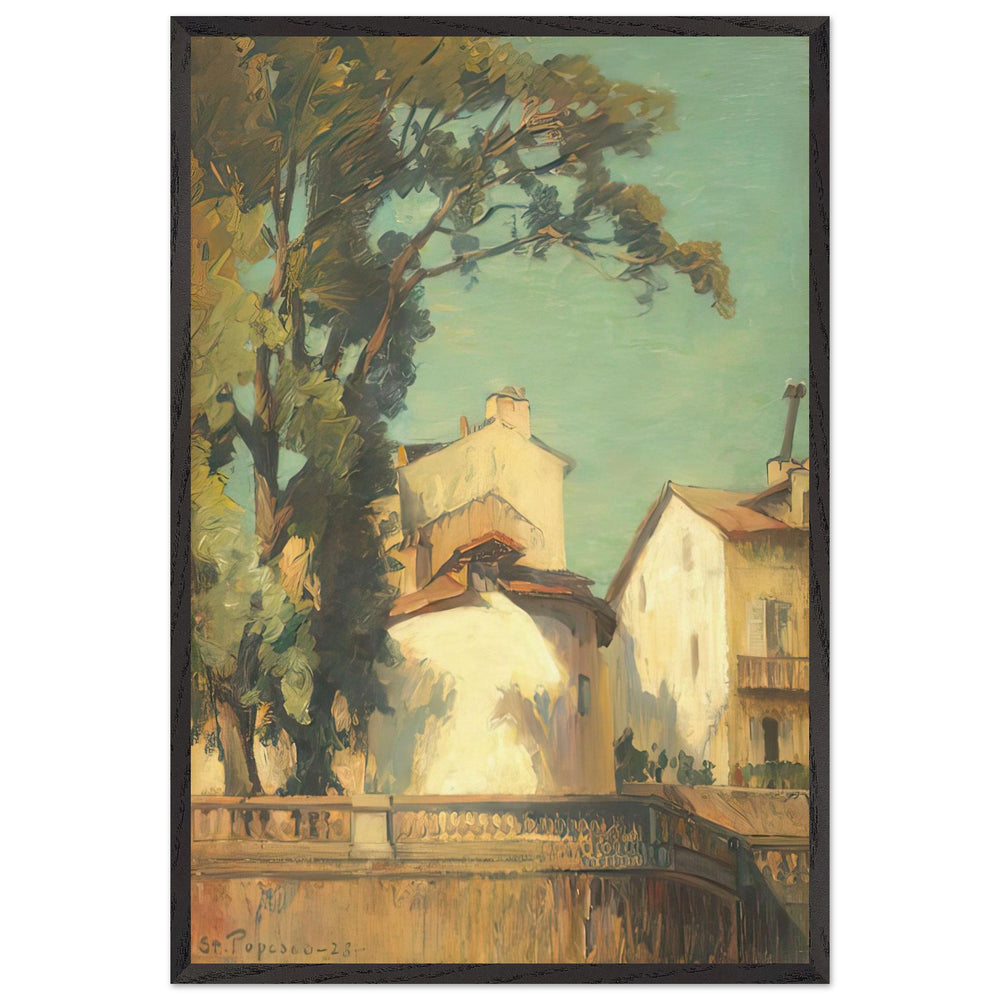Houses at Bonnieux by Stefan Popescu, framed poster