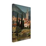 Landscape with a Church and Cypresses Ca 1914 by Józef Pankiewicz, canvas, view 2