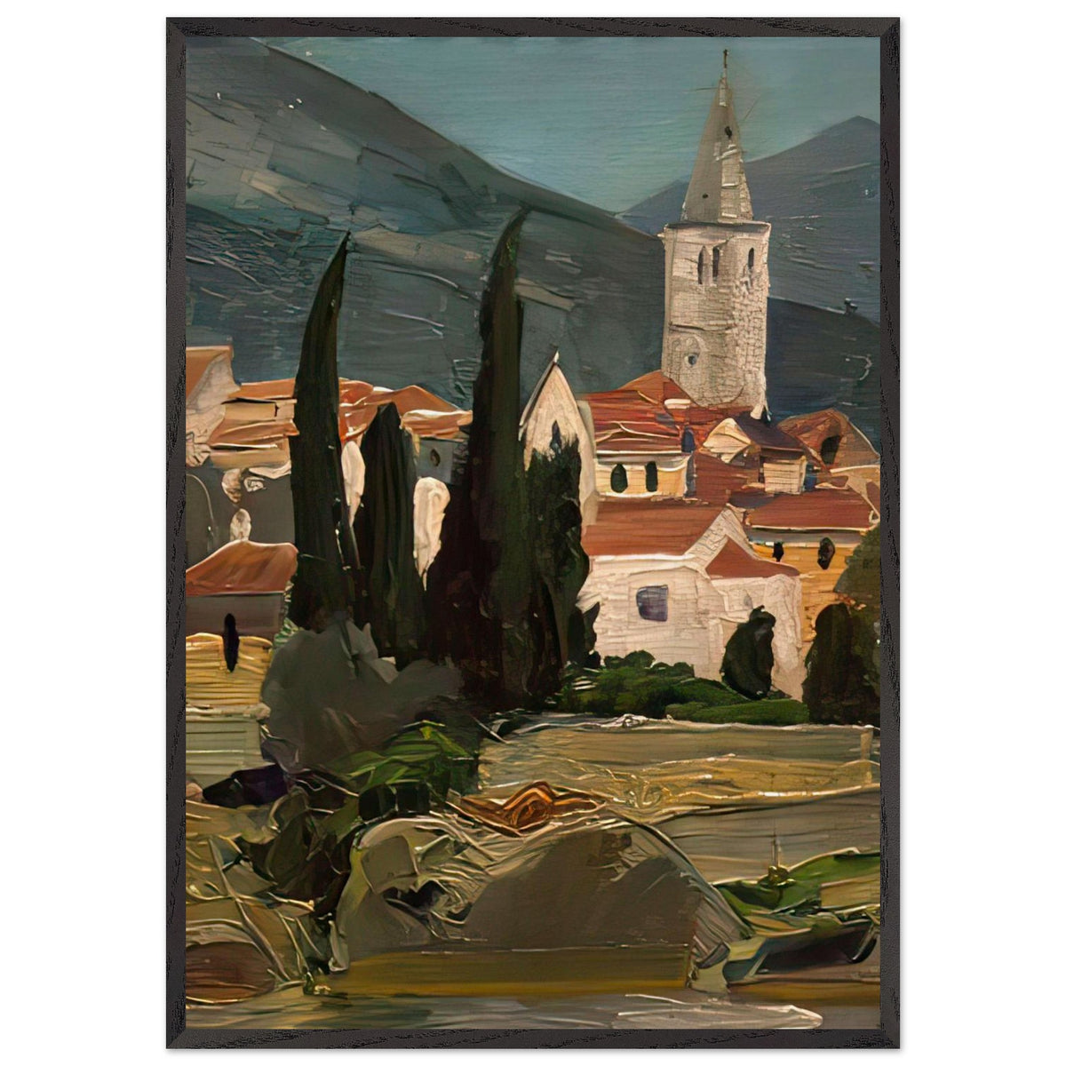 Landscape with a Church and Cypresses Ca 1914 by Józef Pankiewicz, framed poster, view 3