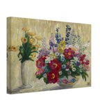 Marigolds, Rose Peonies, Purple Delphiniums, & Gold Iris by Florine Stettheimer, canvas, view 2