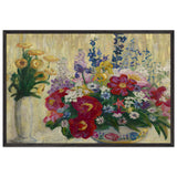 Marigolds, Rose Peonies, Purple Delphiniums, & Gold Iris by Florine Stettheimer, framed poster