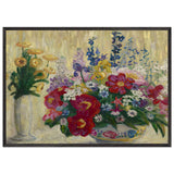 Marigolds, Rose Peonies, Purple Delphiniums, & Gold Iris by Florine Stettheimer, framed poster, view 3