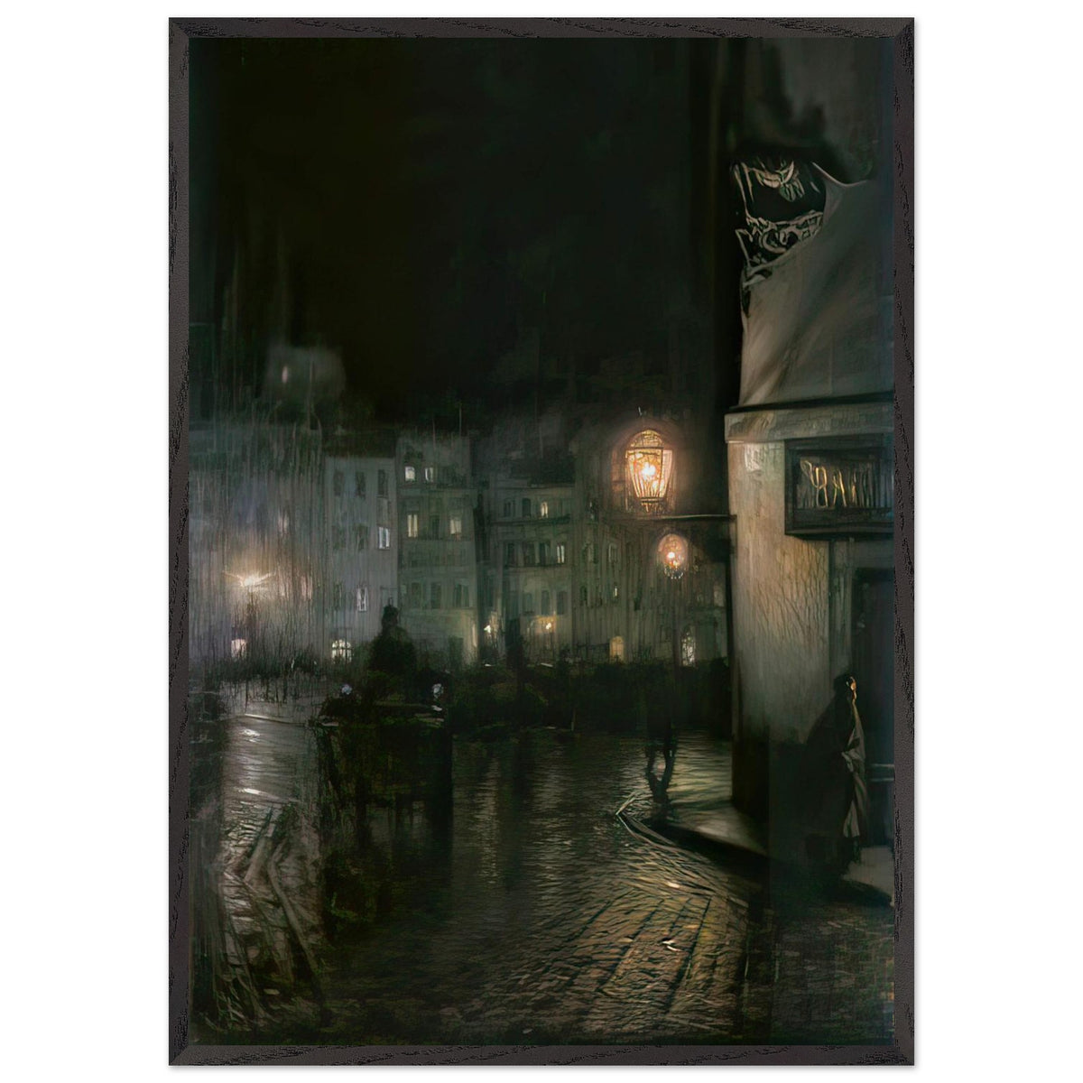 Market Square of Warsaw by Night by Józef Pankiewicz, framed poster, view 3