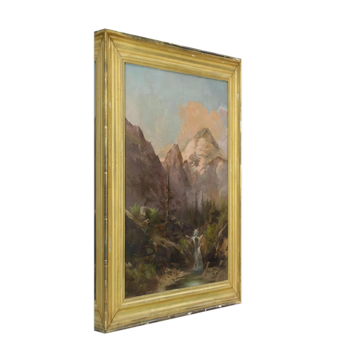 Mountain and River Landscape by Guido Agostini, canvas, view 2
