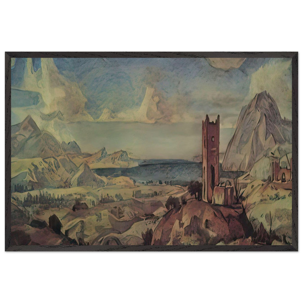Mountain Landscape with Sea Bay by Konstantin Bogaevsky, framed poster