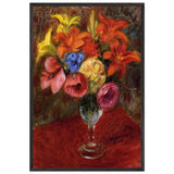 Poppies, Lilies and Blue Flowers by William James Glackens, framed poster