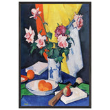Red and Pink Roses, Oranges and Fan by Samuel Peploe, framed poster