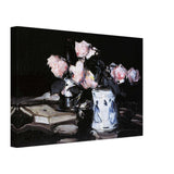 Roses in a Blue and White Vase, Black Background by Samuel Peploe, canvas, view 2