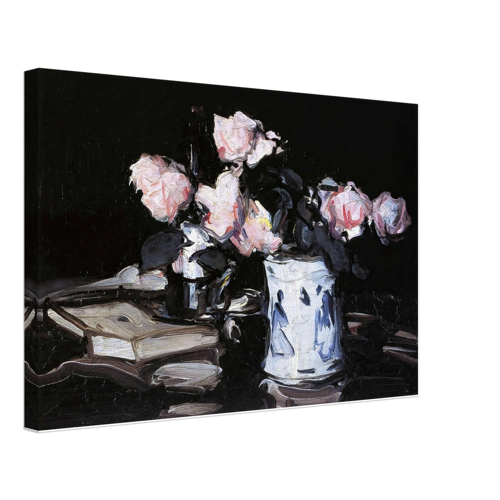 Roses in a Blue and White Vase, Black Background by Samuel Peploe, canvas