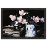 Roses in a Blue and White Vase, Black Background by Samuel Peploe, framed poster, view 2