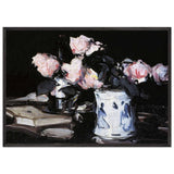 Roses in a Blue and White Vase, Black Background by Samuel Peploe, framed poster, view 3