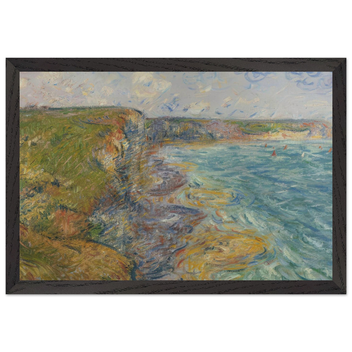 Sailboats near the Cliffs at Yport by Gustave Loiseau, framed poster, view 2
