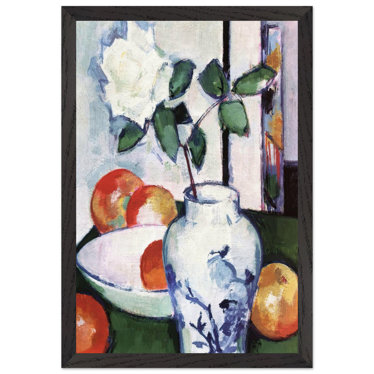 Still Life. Apples and a White Rose in an Oriental Vase by Samuel Peploe, framed poster, view 2