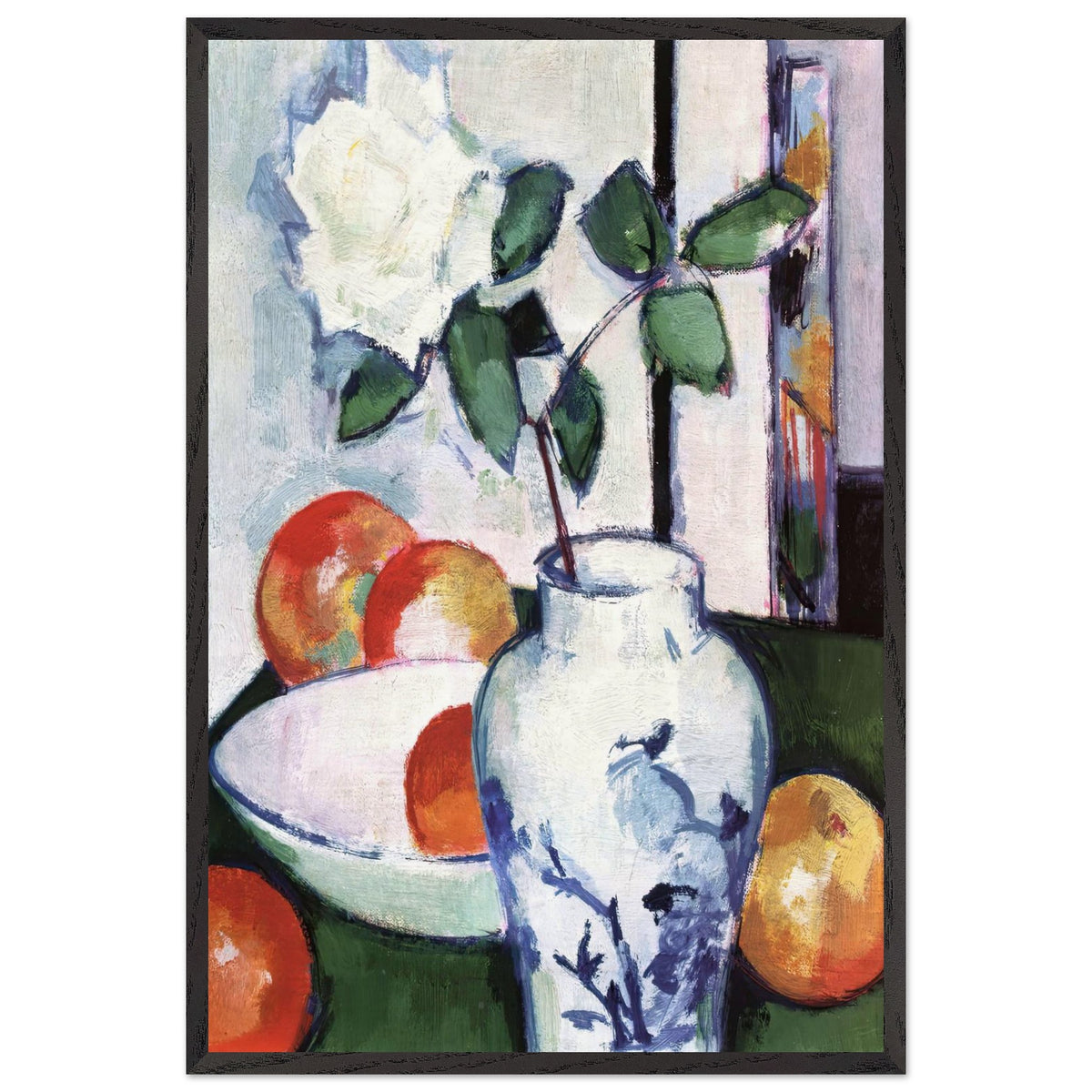 Still Life. Apples and a White Rose in an Oriental Vase by Samuel Peploe, framed poster