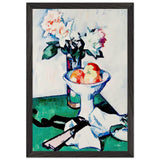 Still Life of Roses and a Bowl of Apples on a Green Tablecloth by Samuel Peploe, framed poster, view 2