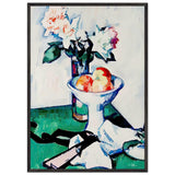 Still Life of Roses and a Bowl of Apples on a Green Tablecloth by Samuel Peploe, framed poster, view 3